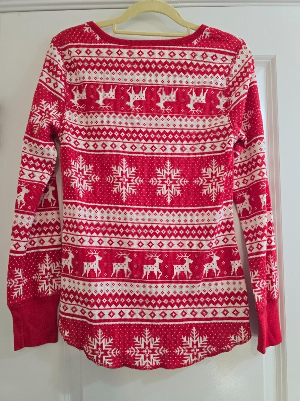 Old Navy Thermal-Knit Pajama Set - Red Fair Isle Reindeer and Snow - Picture 4 of 8
